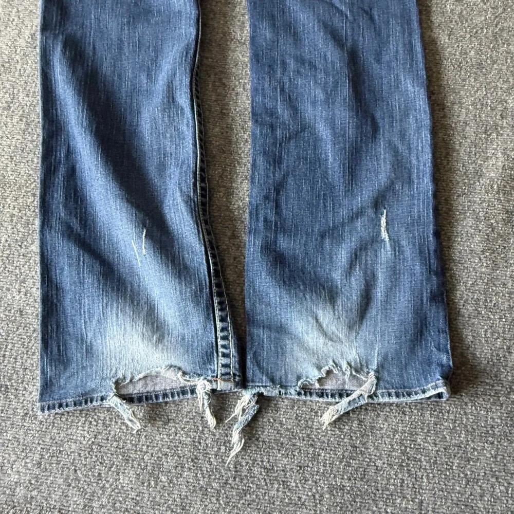Big Star‎ Pioneer Bootcut Jeans Mens 36L Blue Distressed Frayed Hem Medium Wash